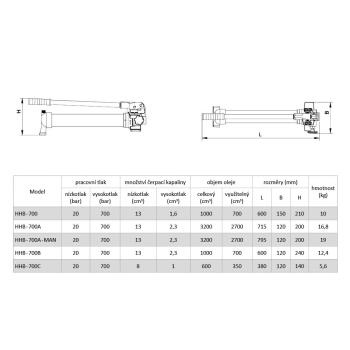 Ruční hydraulická pumpa s tlakoměrem HHB-700A-MAN (3)